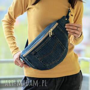 recyklingowa jeansowa nerka xxl, mini plecak zero waste, nerkoplecak na prezent