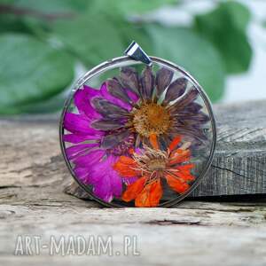 naszyjnik z kwiatów w cynowej ramce z433, biżuteria naturalna, boho