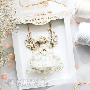 patrycjaplecie prezent na komunię - anioł stróż w ramce pamiątka i komunii św