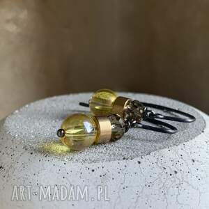 Lemon, z mosiądzem, kolczyki ze szkła, srebrne bigle