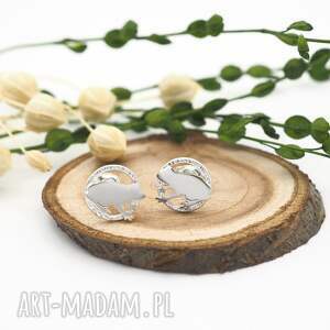 srebrne kolczyki żabki, natura wiosna niej, prezent