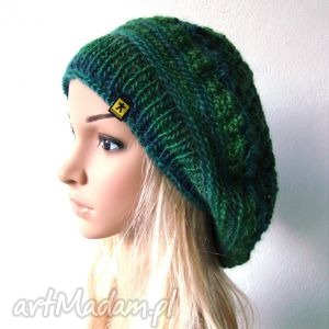 handmade czapki ażurowy beret w zieleniach