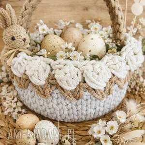 koszyczek wielkanocny, koszyk ze sznurka na szydełku