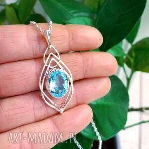 niebiański topaz naszyjnik z topazem srebrny, wisiorek delikatny, srebro 925