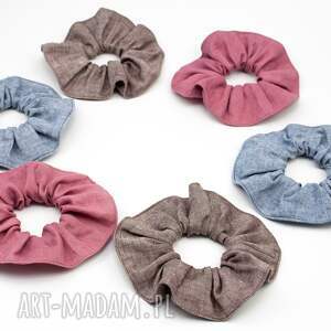 art anette scrunchie frotka gumka do włosów z materiału len, retro tkanina