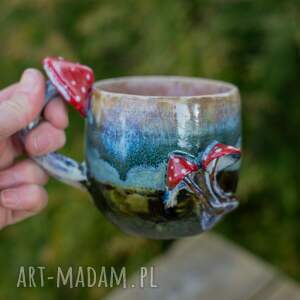 handmade ceramika handmade kubek z muchomorkiem | dark beige - moss | ok 400 ml