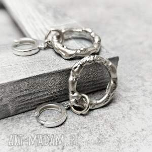 nieregularne srebrne kolczyki koła wiszące rockowa biżuteria