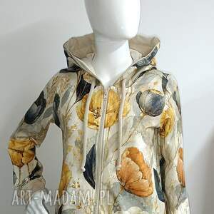 Bluza damska na zamek z kapturem Złote Maki - handmade