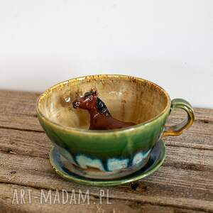 filiżanka z figurką konia miodna łąka do kawy gniady ok 320 ml