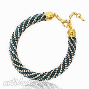ręcznie wykonane color&gold - emerald and gold - bransoletka koralikowa