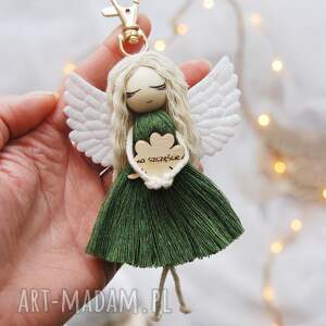 Prezent Makramowy breloczek Anioł - zielony | Aniołek na szczęście