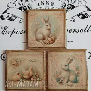 ozdobne podkładki decoupage z zajączkami, vintage, królik, shabby chic