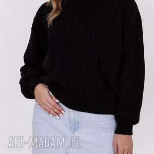 handmade swetry sweter w warkoczowy wzór - swe323 czarny mkm