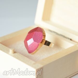 różowy diament - pierścionek ręcznie szlifowany, drewno, drewniany duży, unikat