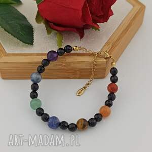 złota bransoletka z kamieni naturalnych 7 czakr, amulet, talizman, damska