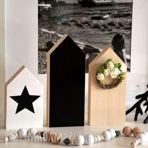 pokoik dziecka 3 x domki drewniane 24 cm, domek wianek, tablicowy gwiazda