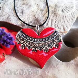 handmade naszyjniki wisiorek serce na rzemieniu jubilerskim walentynkowy naszyjnik