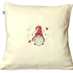 handmade poduszki poduszka z polaru 40x40 cm z haftem gnom biedronka wkład gratis