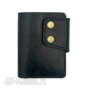 czarny duży portfel ręcznie uszyty ze skóry garbowanej roślinnie