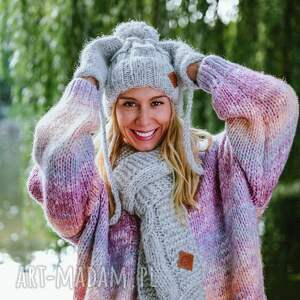 Szal MERINO “Wybielony szary”, z wełny, komin z jedwabiem