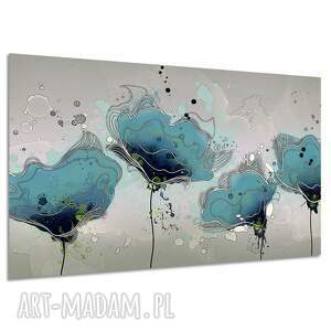 Obraz na płótnie Niebieskie maki 120x80 cm - turkus i szarość