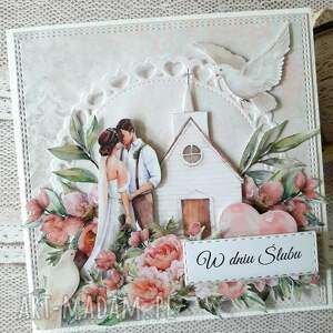handmade scrapbooking kartki kartka ślubna w różach z kieszonką
