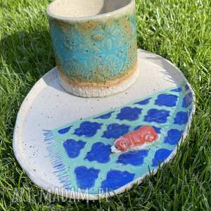 zestaw z pieskiem corgi - kubek i talerzyk ceramiczny portugalia, prezent