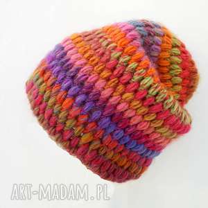 czapka handmade no 025 / beanie szydło wełna, ciepła oryginalna, krasnal