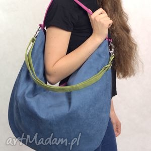 handmade torebki duża, granatowa torba z zamszu ekologicznego w kształcie worka