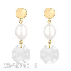 złote kolczyki z perłami i bezbarwnymi kryształami swarovski crystal