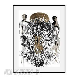 grafika ona i on malowana złocona ręcznie o wymiarach 30cm x 40cm kobieta