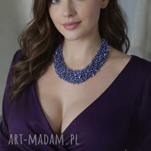 naszyjnik fioletowy z koralików, naszyjnik z koralików, drobne fioletowe korale