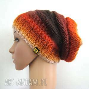 handmade czapki długa czapka w ognistych barwach:)