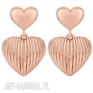 kolczyki podwójne serca z różowego złota, sercami, serduszkami