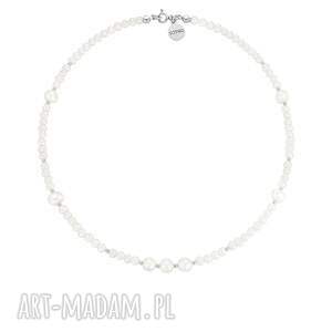 srebrny naszyjnik z pereł naturalnych, perełki perły, ozdobny