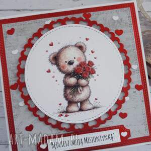 Kartka na walentynki z misiem, nietypowy napis