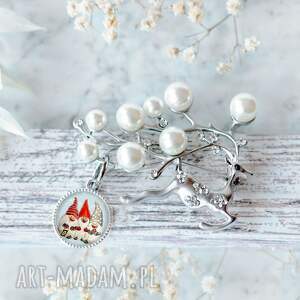 ręcznie robione święta prezent śliczna broszka renifeer z perłami i zawieszką