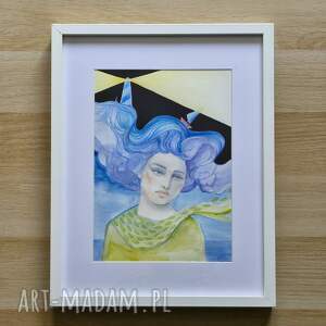 Ilustracja Droga do przystani z portretem pięknej kobiety Akwarela