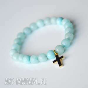 handmade bracelet by sis: czarny krzyż w błękitnych kamieniach