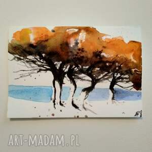 pejzaż, akwarela, drzewa, krajobraz