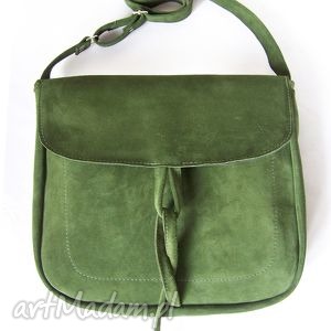 handmade torebki teczka z troczkiem zielony zamsz a4