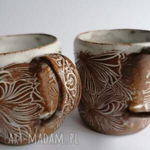 handmade ceramika dwa kubki "kwiatowo - karmelowo"
