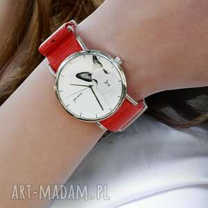 handmade zegarki zegarek - królik czerwony, nylonowy