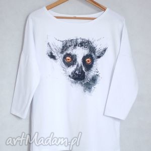 lemur bluzka bawełniana oversize l/xl biała koszulka nadruk