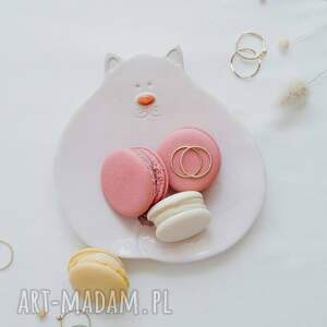 Różowy talerzyk deserowy kot - Rękodzieło na prezent dla kociary