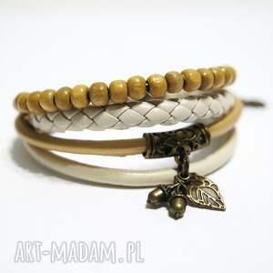 bransoletka - dębowa, koraliki drewniane rzemienie, żołądź niej