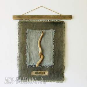aleksandrab makata, dekoracja ścienna z tkaniny i drewna, wabi - sabi /4/, retro