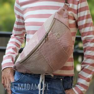 happyart różowo - beżowa patchworkowa nerka xxl, mini plecak, nerkoplecak pluszowa