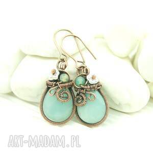 Prezent z amazonitem, wire wrapping, kolczyki - kamieniami