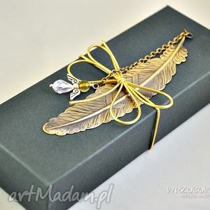 handmade zakładki anioł swarovski na piórku - zakładka